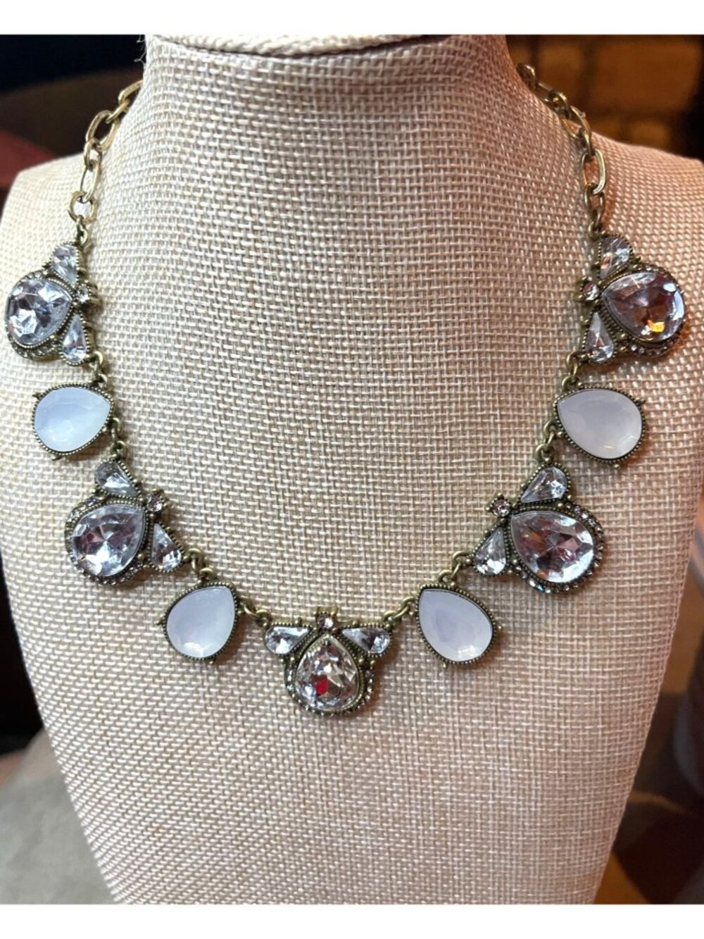 Vintage Style Clear Crystal Bee Teardrop Statement Necklace 18"